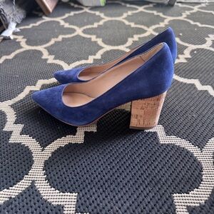 Pour La Victoire Navy Suede Block Heels
